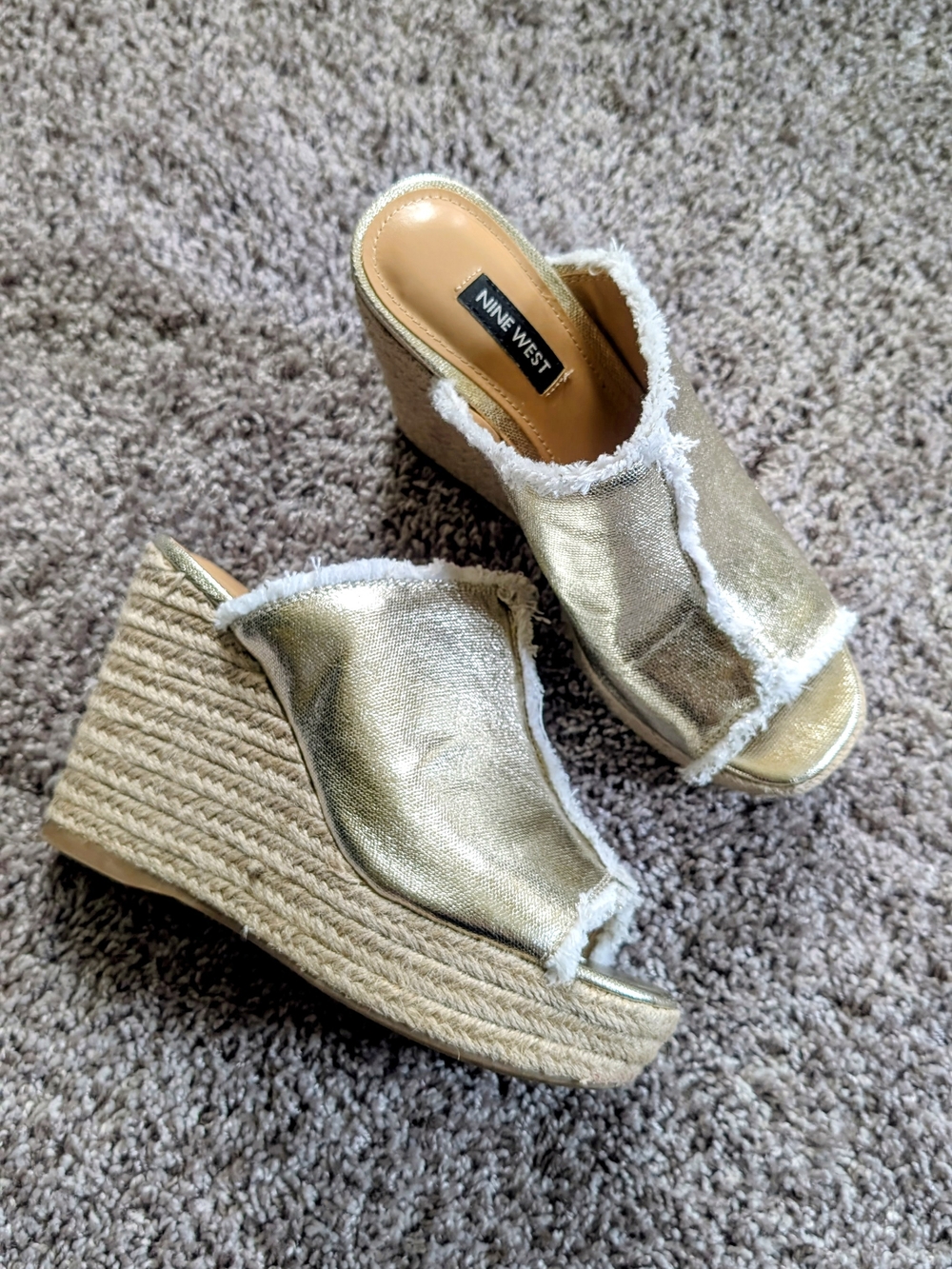 Nine West Metallic Gold Wedge Mules
